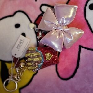 Pink Puff Bow And Bling Fries Keycharm Bagcharms